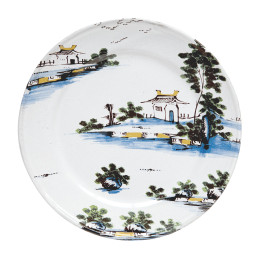 Chinoiserie Landscape Pagoda 1760 Bristol Dessert Plate